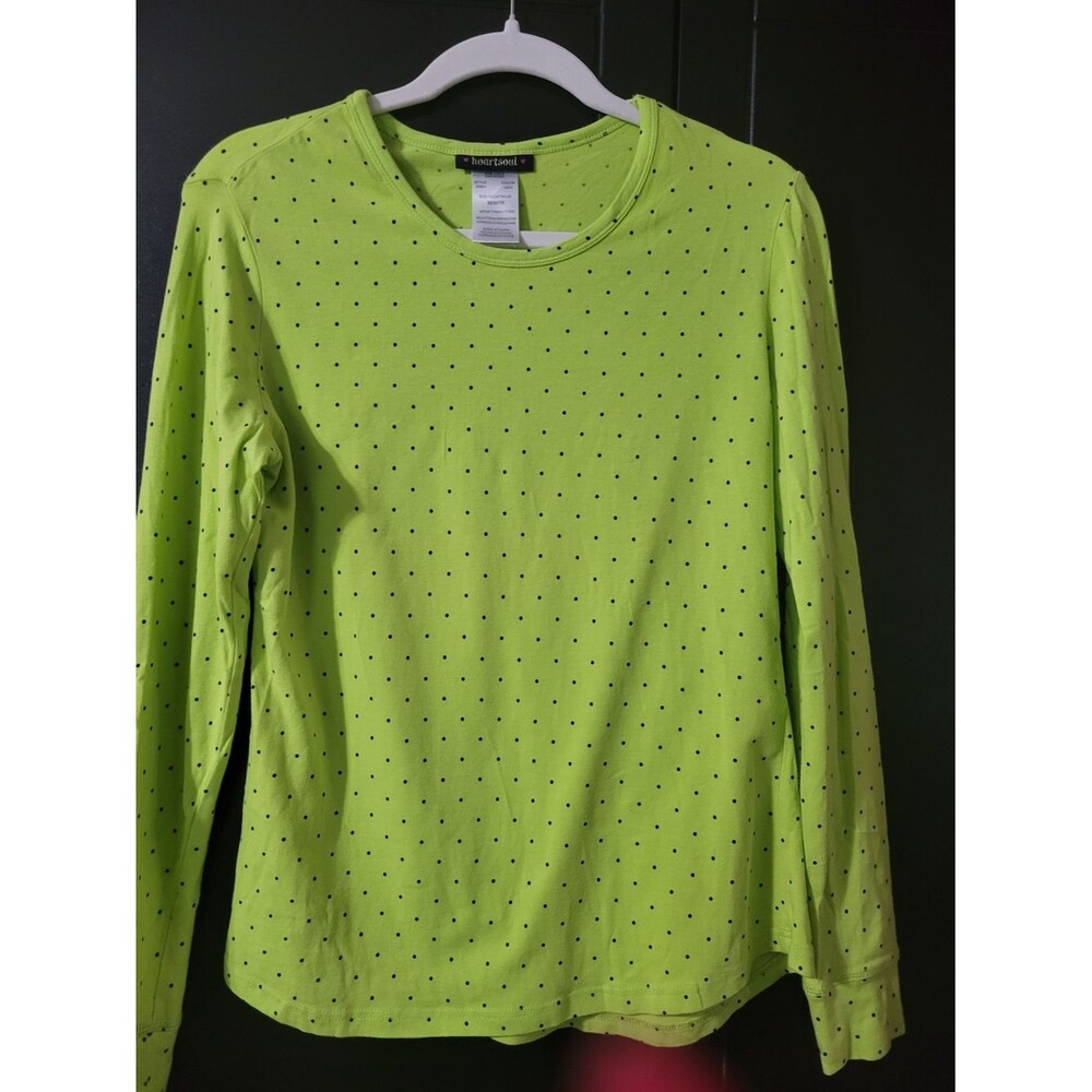 HeartSoul Neon Lime Tee with Black Polka Dots Under Scrub Top.